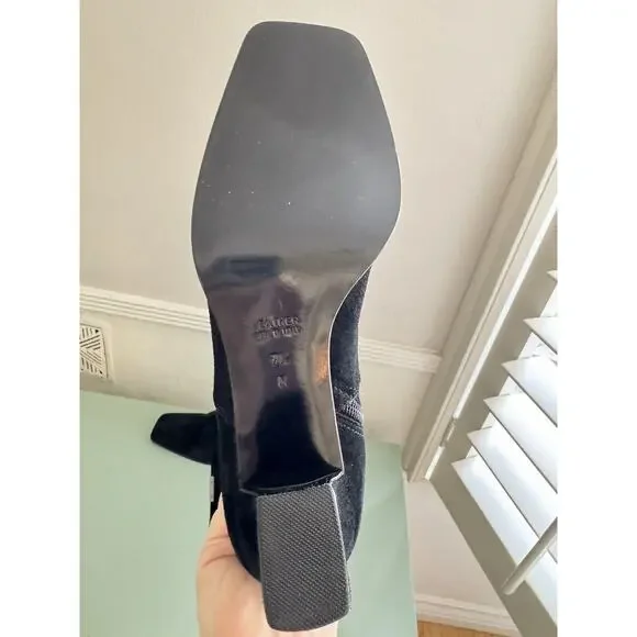 YVES SAINT LAURENT VTG Square Toe Black Suede Knee Boots Block Heels Sz 7.5 YSL - Picture 5 of 16